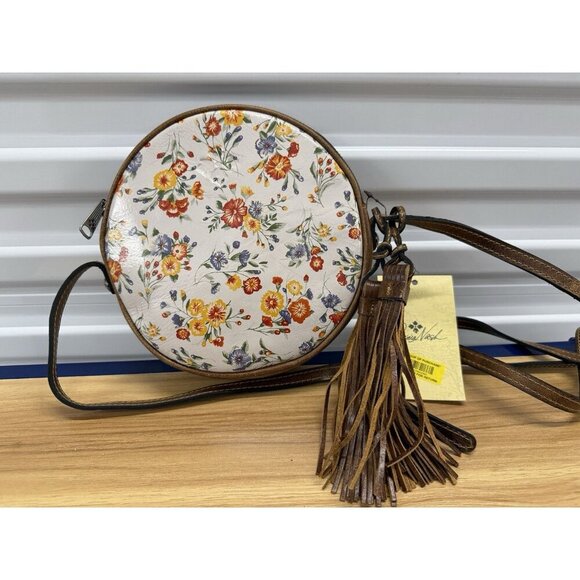 PATRICIA NASH Mini Meadows Leather Round Floral Tassel Crossbody Bag Purse NWT - Picture 1 of 7